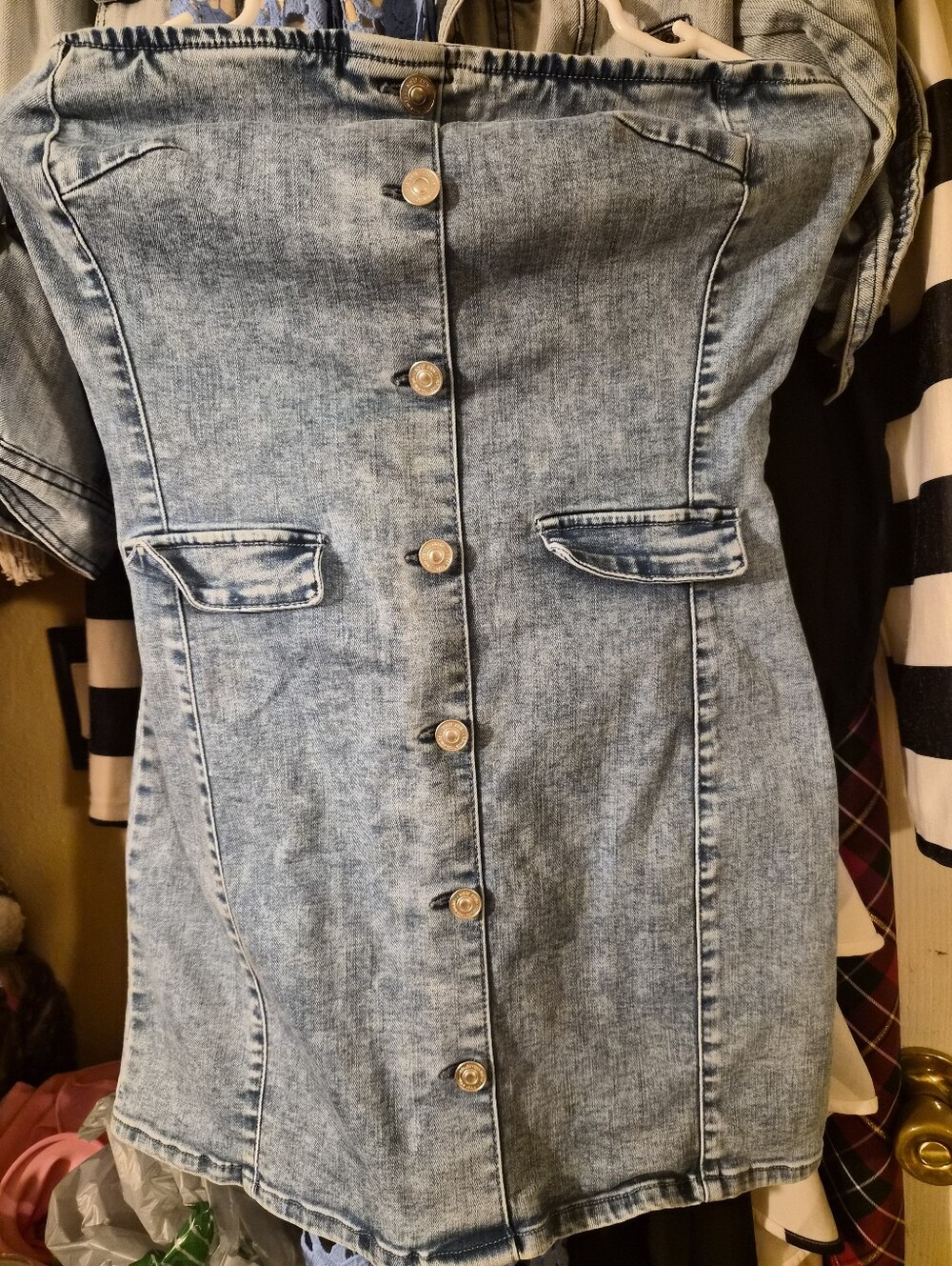 Denim Button-Front Women’s Jeans Dress in Acid Wash Blue
